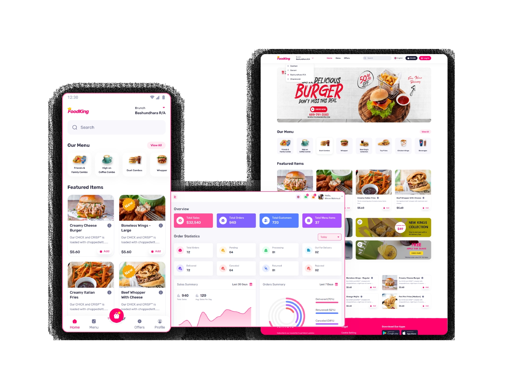 FoodKing - 带有管理面板和管理面板的餐厅食品配送系统送货员应用程序